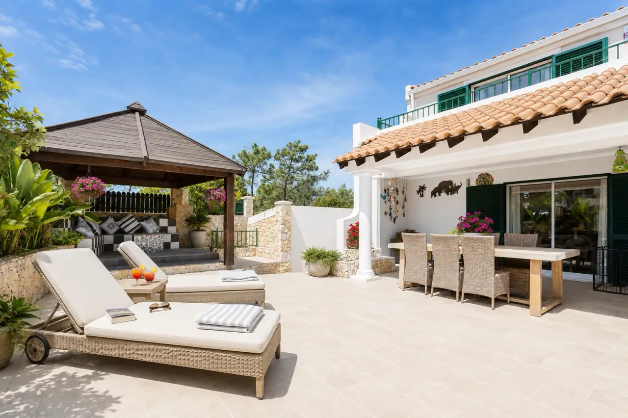 Au bord de la plage, villa jumelée en bout de rangée de 3 chambres avec piscine commune