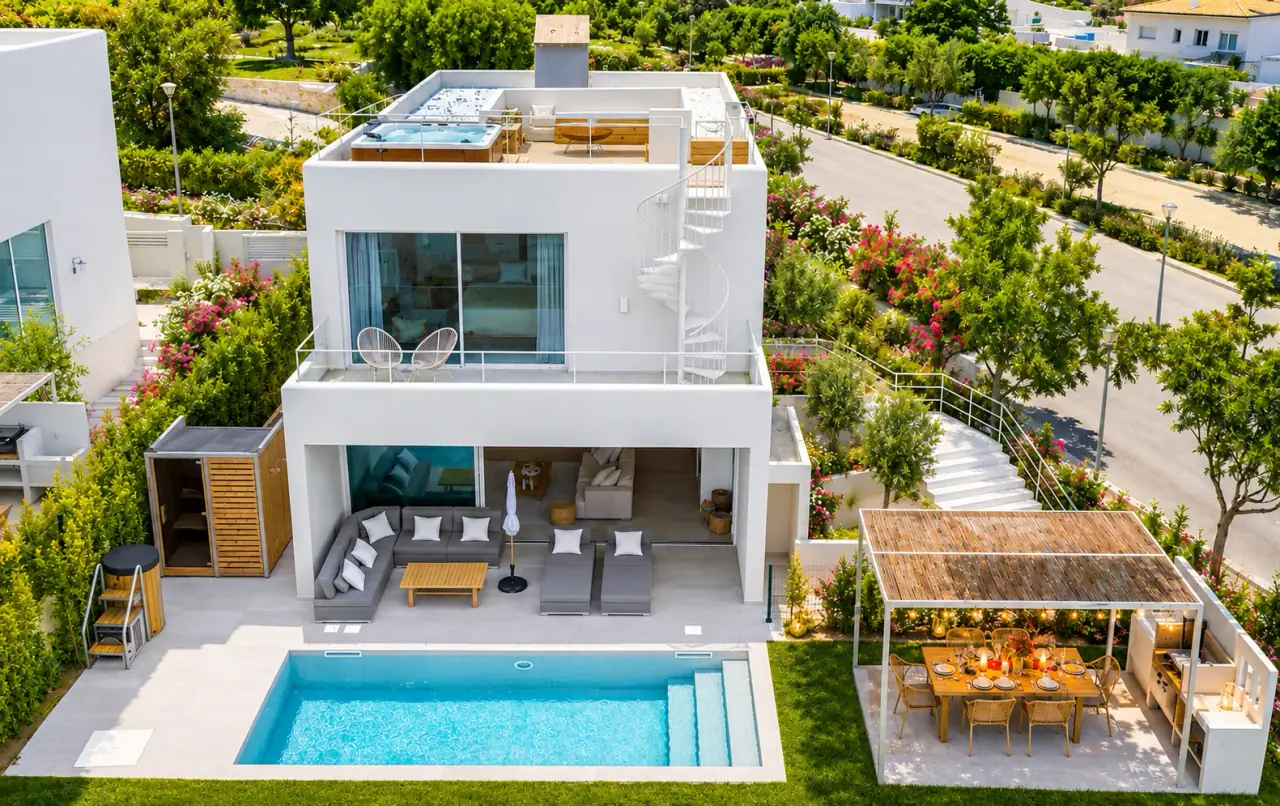 Neu gebaute zeitgenössische Villa mit 3 Schlafzimmern und Meerblick in Santa Barbara de Nexe